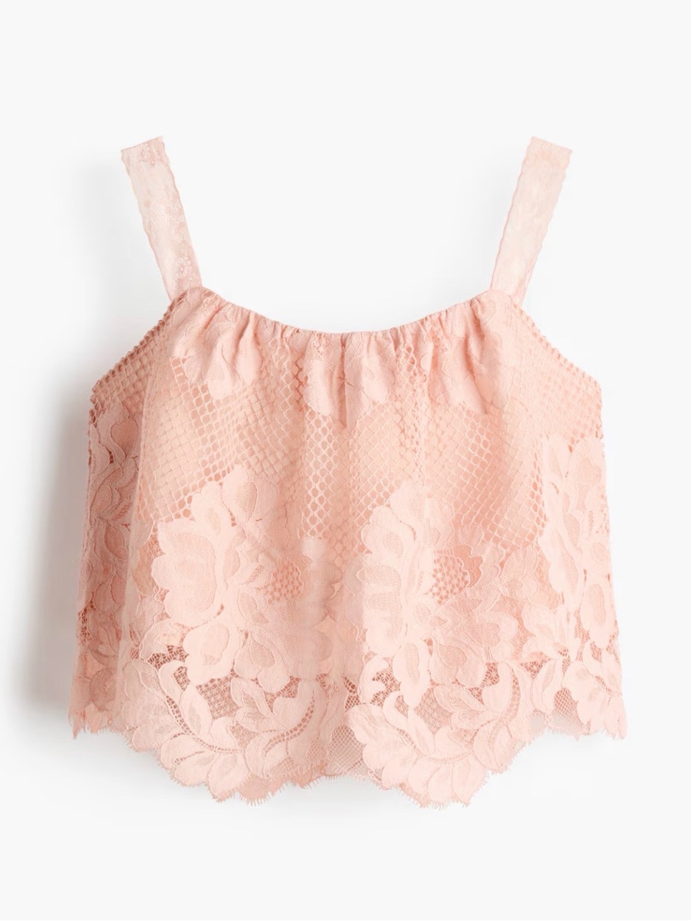 H&M Dusty Pink Scalloped Based Embroidered Top With Ties Size M NWT